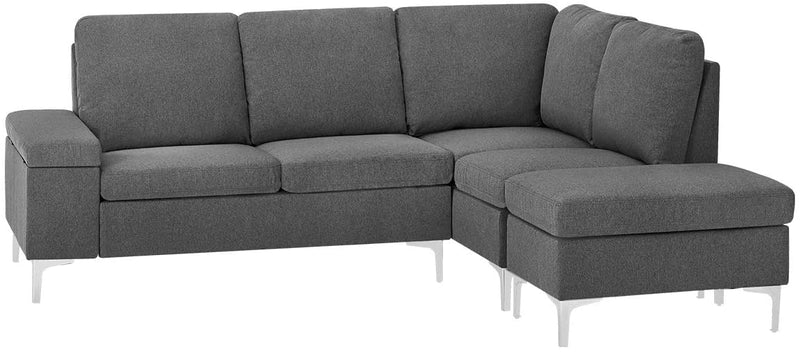 Convertible Sectional Sofa Couch with Ottoman, Sofa Armrest with Storage Function, L-Shaped Sofa with Gray Linen Fabric, for Living Room or Apartment (Right)