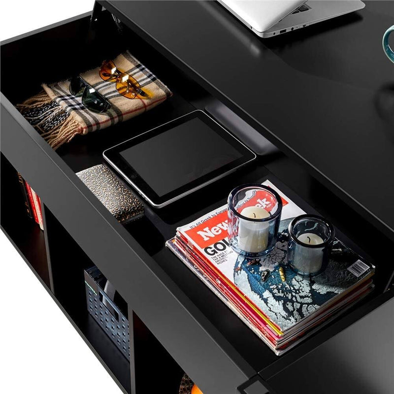Lift Tabletop Coffee Tables Wood Living Room Furniture Hidden Compartment Black