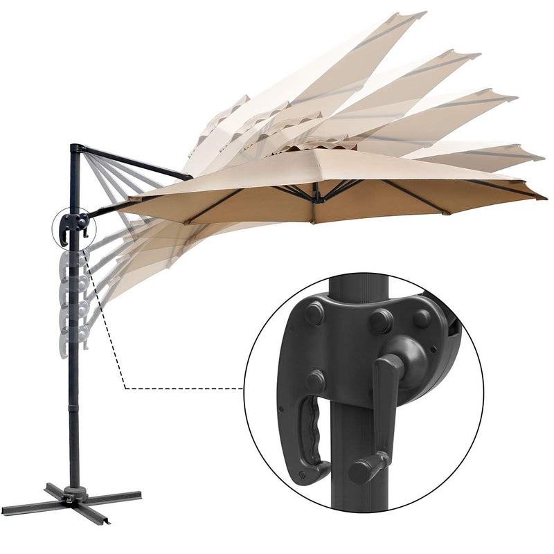 Patio 10 FT Cantilever Offset Umbrella Outdoor Hanging Umbrella 360° Rotation with Cross Base, Beige