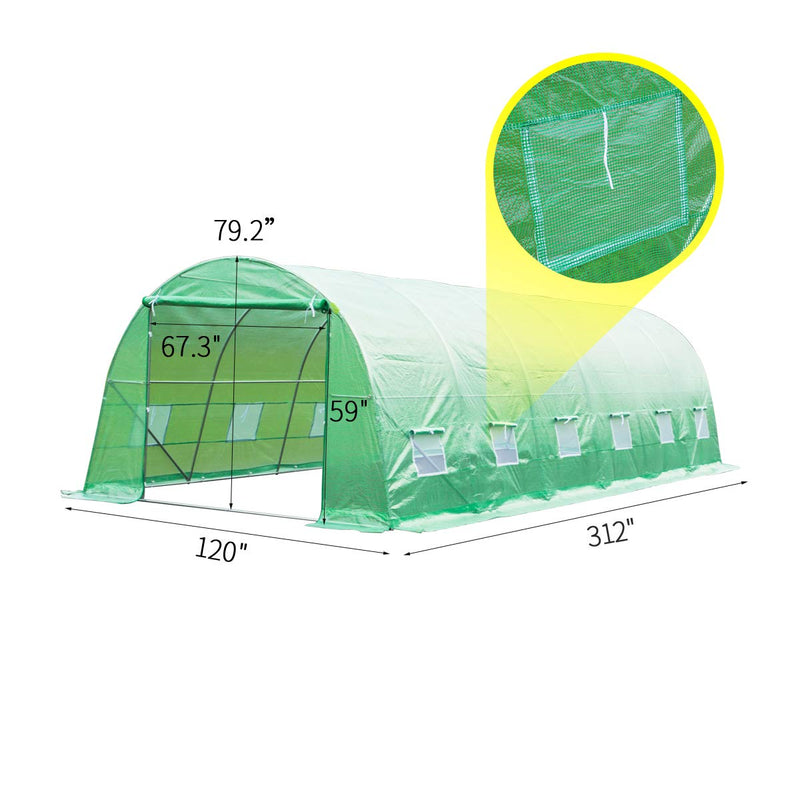 26' x 10' x 7' Large Tunnel Greenhouse, Plant Hot House Walking in Greenhouse, Green