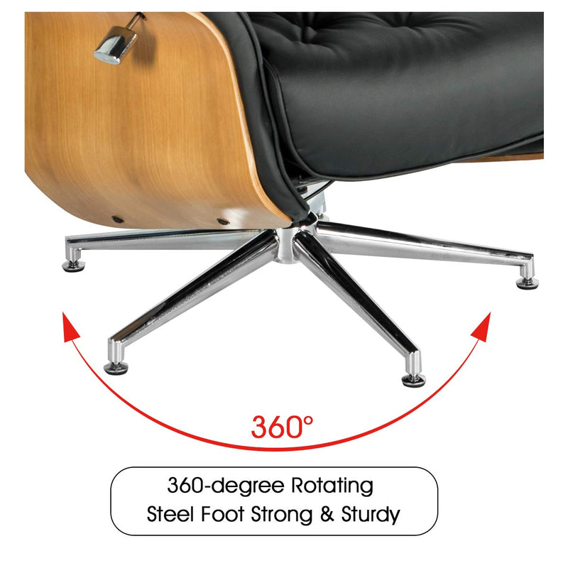 Lounge Chair Mid Century PU Leather Chaise Lounge with Ottoman Set