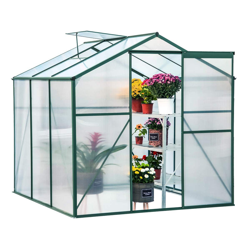 Walk-in Greenhouse 6'(L) x 6'(W) x 6.6'(H), UV Protection Greenhouse Garden Plant Hot House with Adjustable Roof Vent & Rain Gutters