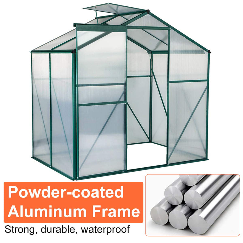 Walk-in Greenhouse 4'(L) x 6'(W) x 6.6'(H), UV Protection Aluminum Greenhouse, Plant Hot House with Adjustable Roof Vent & Rain Gutters