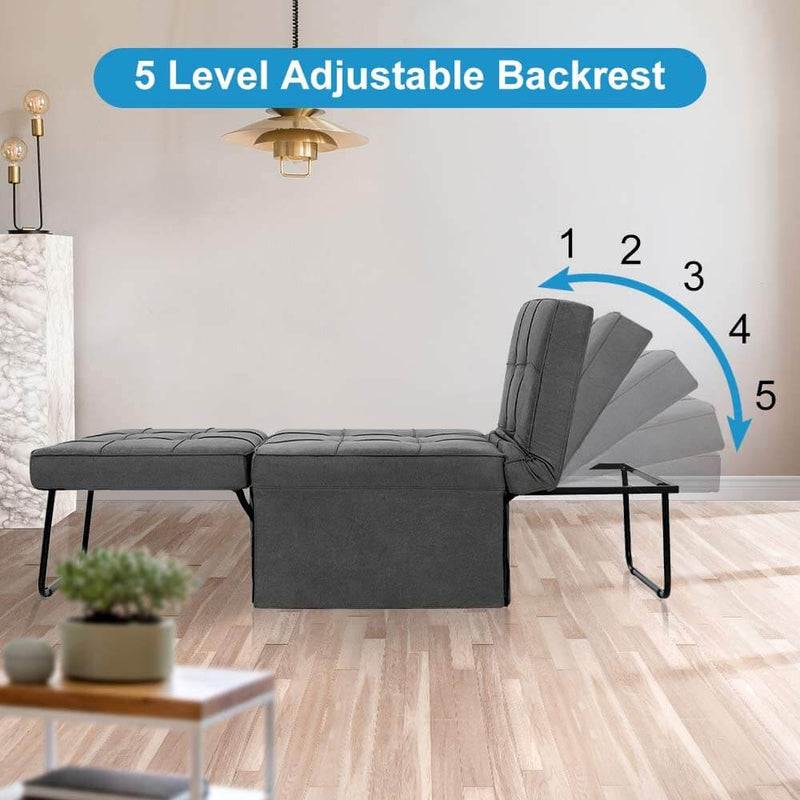 Folding Ottoman Sleeper Guest Bed, 4 in 1 Multi-Function Adjustable Guest Sofa Chair Sofa Bed with Pillow, Dark Gray