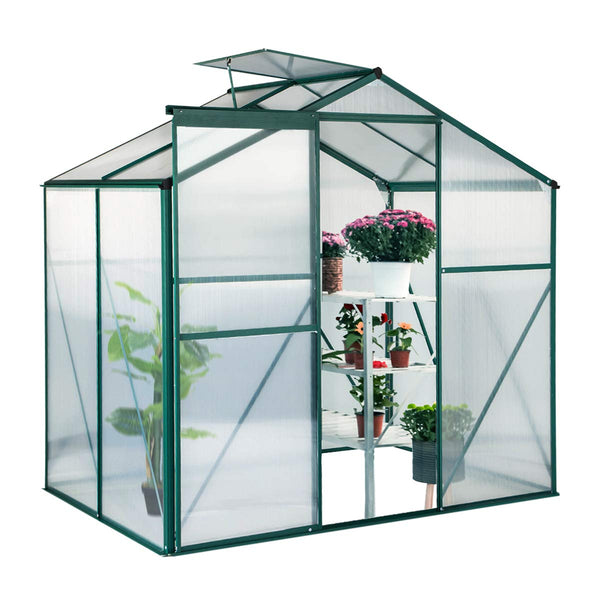 Walk-in Greenhouse 4'(L) x 6'(W) x 6.6'(H), UV Protection Aluminum Greenhouse, Plant Hot House with Adjustable Roof Vent & Rain Gutters