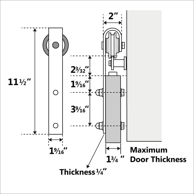 13 FT Barn Double Door Hardware Classic J Shape Carbon Steel Bi-parting System 156inch