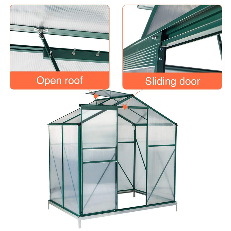 Walk-in Greenhouse 4'(L) x 6'(W) x 6.6'(H), UV Protection Aluminum Greenhouse, Plant Hot House with Adjustable Roof Vent & Rain Gutters