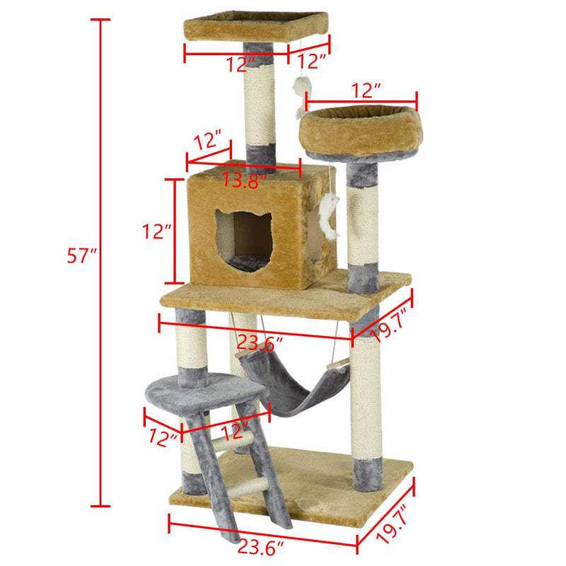 57 inches Multi-Level Cat Tree Stand House Furniture Kittens Activity Tower (Free Gifts)