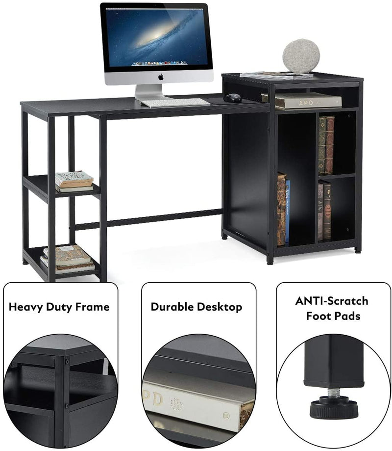 Computer Desk with Storage Bookshelves 47 inch Modern Sturdy Writing Desk for Home Office Black