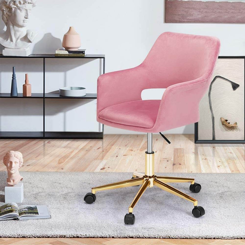 Homhum Desk Chair, Plush Velvet Office Chair for Home or Office, Modern, Comfortble, Nice Task Chair for Computer Desk (Golden-Pink)