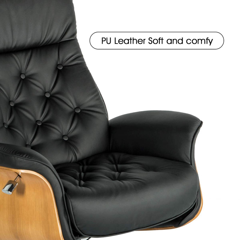 Lounge Chair Mid Century PU Leather Chaise Lounge with Ottoman Set