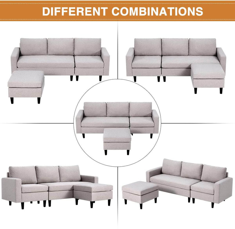 Convertible Sectional Sofa Couch, L-Shaped Couch with Modern Linen Fabric for Small Space Light Grey