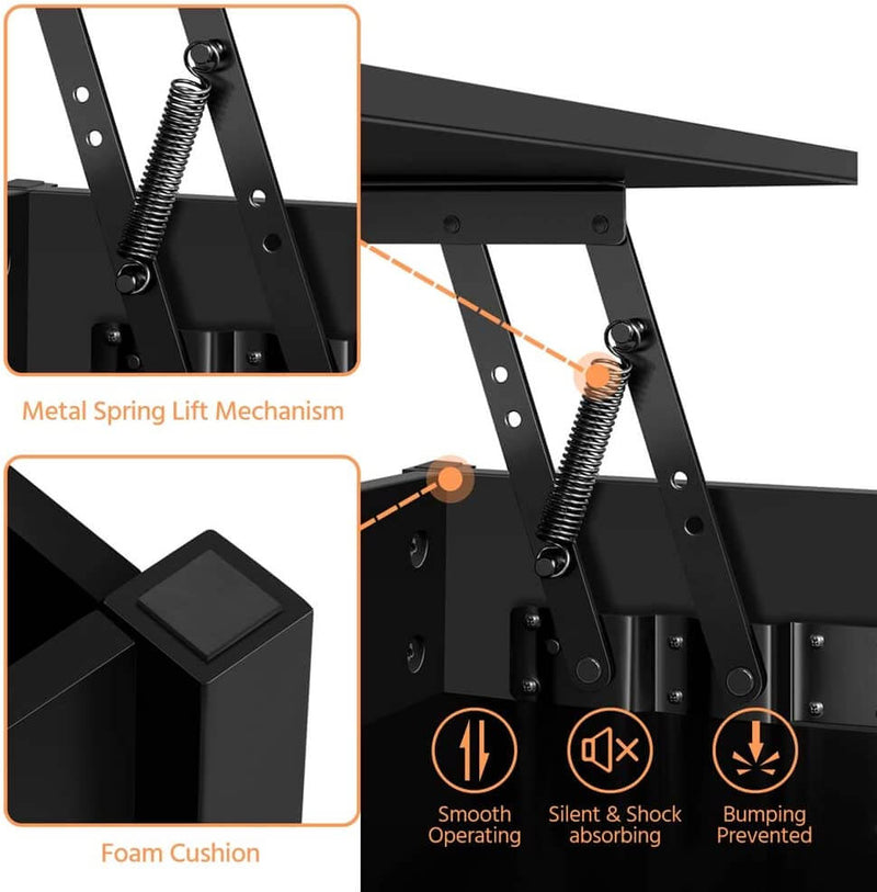 Lift Tabletop Coffee Tables Wood Living Room Furniture Hidden Compartment Black