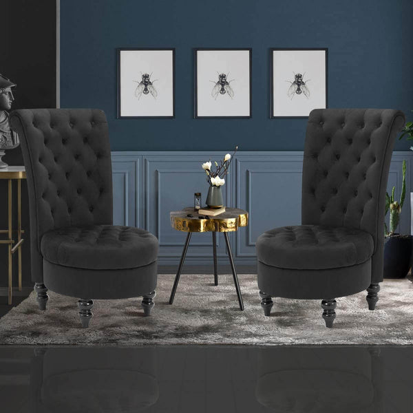 High Back Accent Chair, Retro Armless Sofa Chair, Living Room Furniture, Black