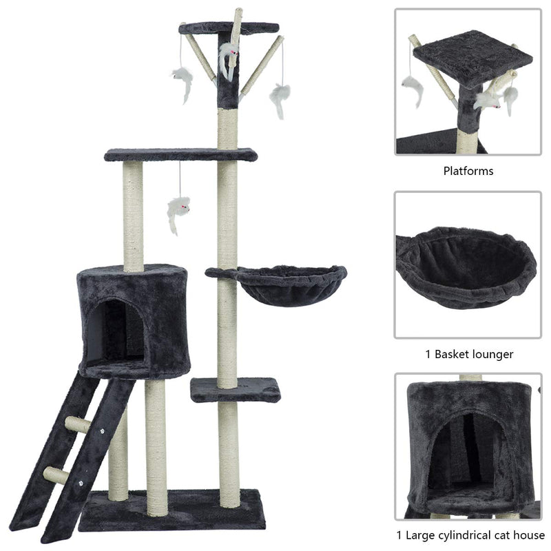 56 inches Multi-Level Cat Tree Condo Deluxe Cat Tower Kitten Play House (Free Gifts)