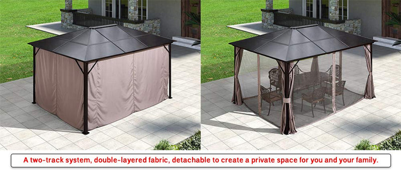 Hardtop Gazebo, 10’x12’ Aluminum Frame Gazebos with Netting Curtains for Backyard
