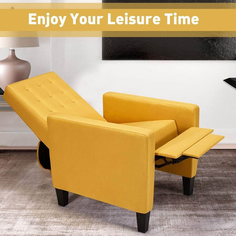 Mid-Century Modern Fabric Recliner with Vibrated Massage, Push Back Recliner Chair w/Side Pocket and Button Tufted Back Single Sofa Chair for Living Room, Yellow