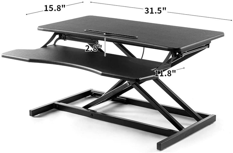 Stand Up Desk Converter 32 Inches Standing Desk Riser, Height Adjustable Home Office Desk with Deep Keyboard Tray for Laptop, Balck