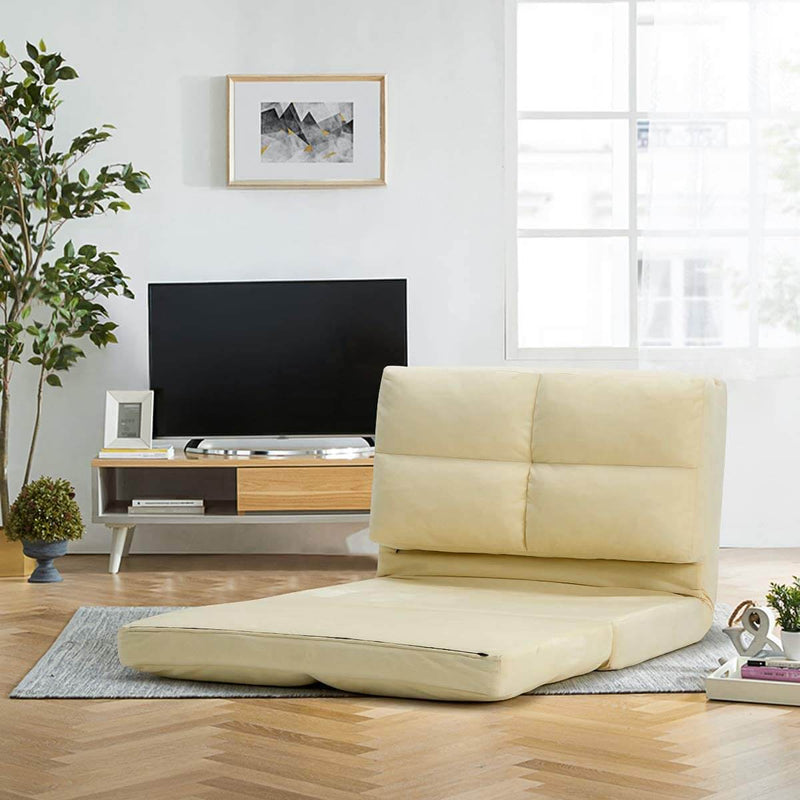 Triple Fold Down Sofa Bed, Adjustable Floor Couch Sofa 5 Adjustable Positions 6 Reclining Angles Sleeper Sofa Guest Chaise Loungefor Living Room and Bedroom, Beige