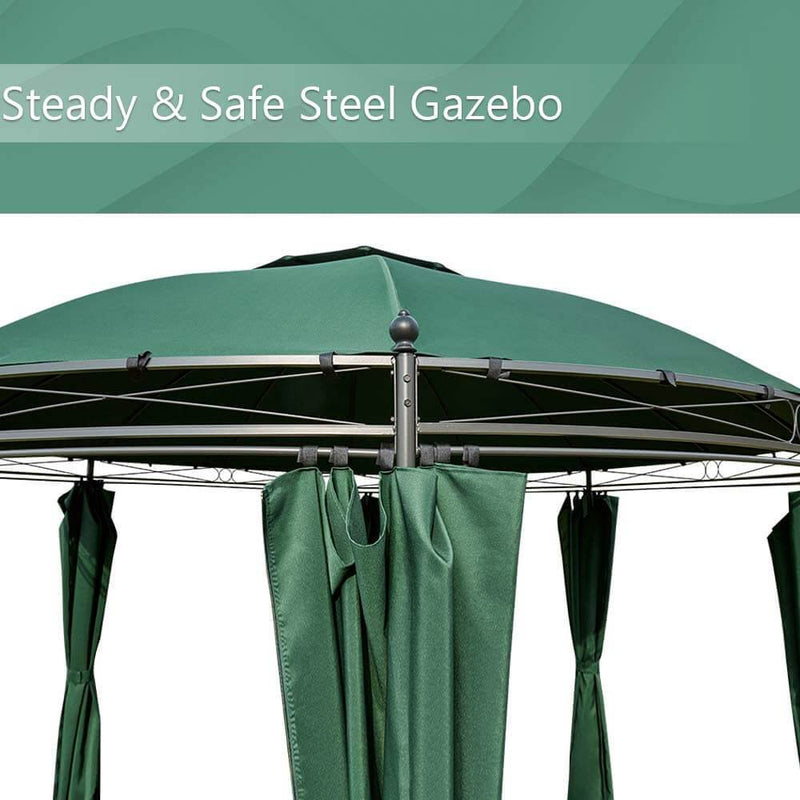 11.5ft Outdoor Patio Gazebo, Steel Frame Round Softtop Gazebo Canopy Anti-UV Dome with Ground Stake & Removable Curtains, Green