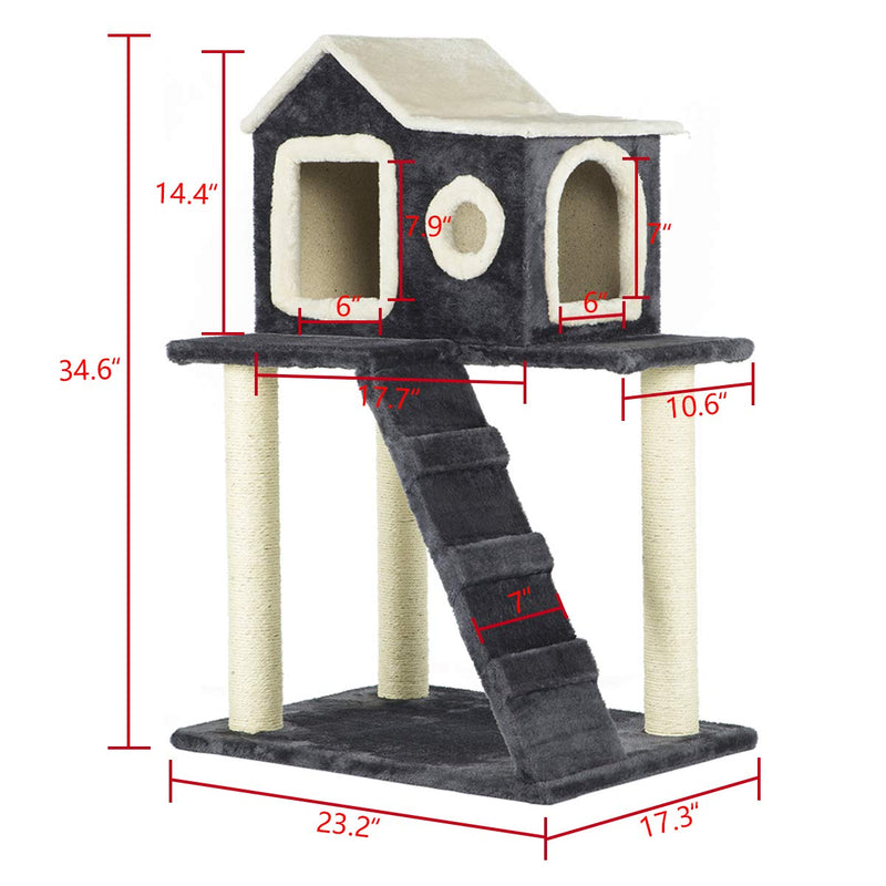 35 inches Cat Tree Play Condo Scratching Posts and Climbing Tree Furniture (Free Gifts)