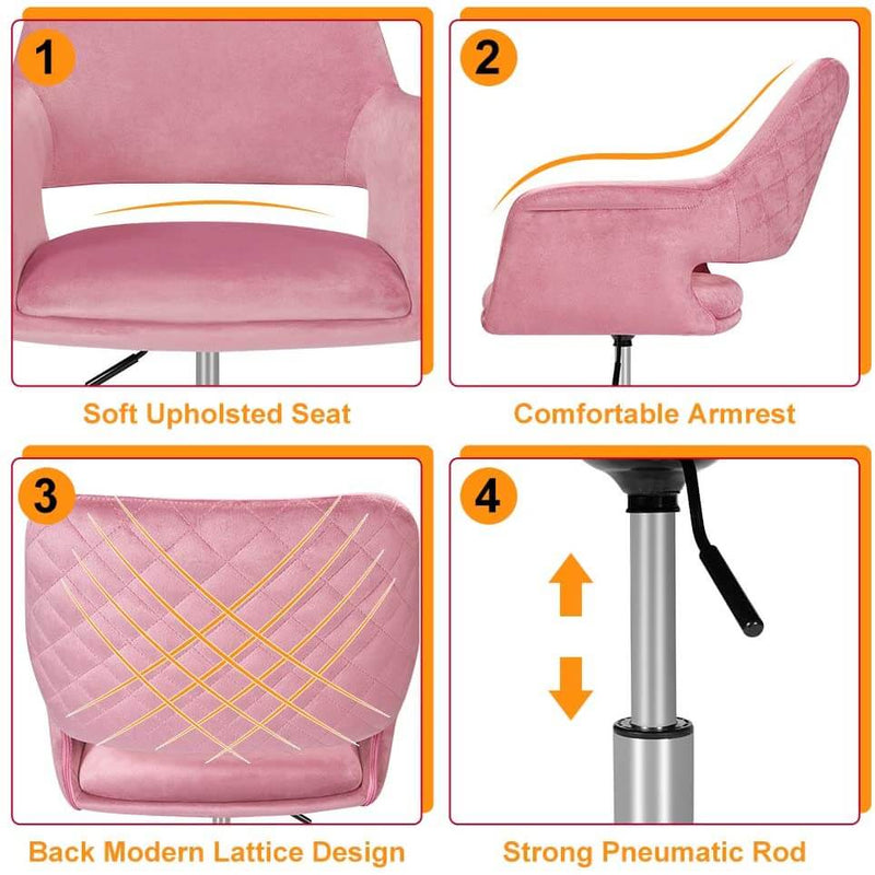 Homhum Desk Chair, Plush Velvet Office Chair for Home or Office, Modern, Comfortble, Nice Task Chair for Computer Desk (Polish Steel-Pink)