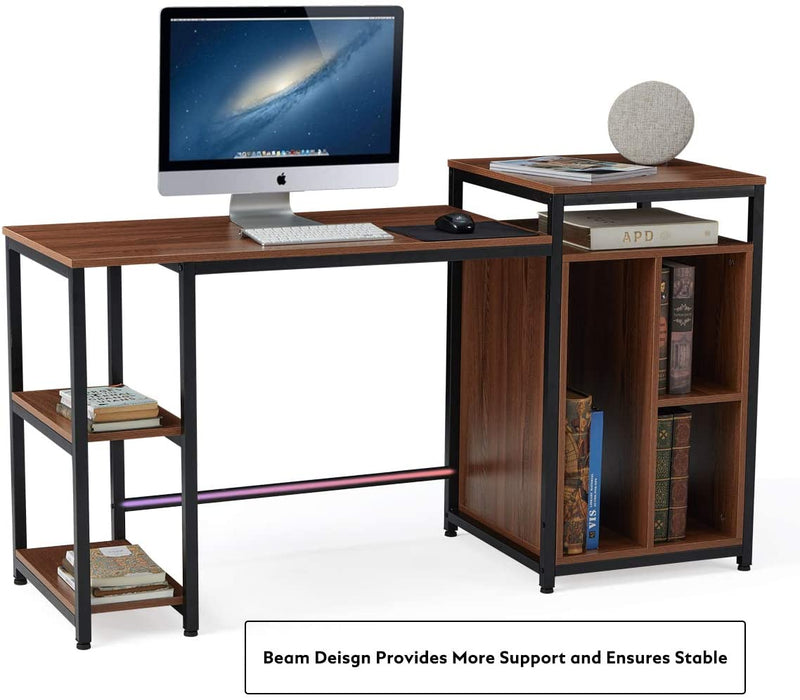 Computer Desk with Storage Bookshelves 47 inch Writing Desk for Home Office Brown