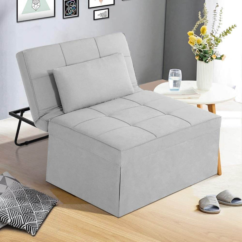 Folding Ottoman Sleeper Guest Bed, 4 in 1 Multi-Function Adjustable Guest Sofa Chair Sofa Bed with Pillow, Light Gray