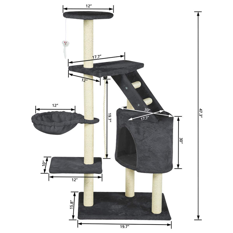 48 inches Multi-Level Cat Climbing Tree Furniture Kittens Activity Tower (Free Gifts)