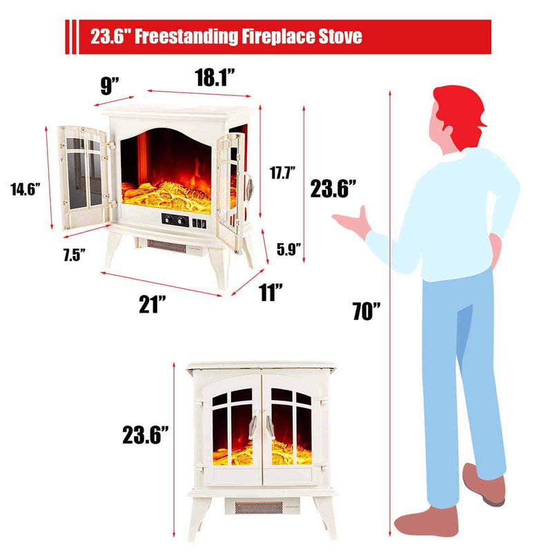 Electric Fireplace Heater 23" Freestanding Portable Electric Stove Heater with Realistic Log Frame,Black