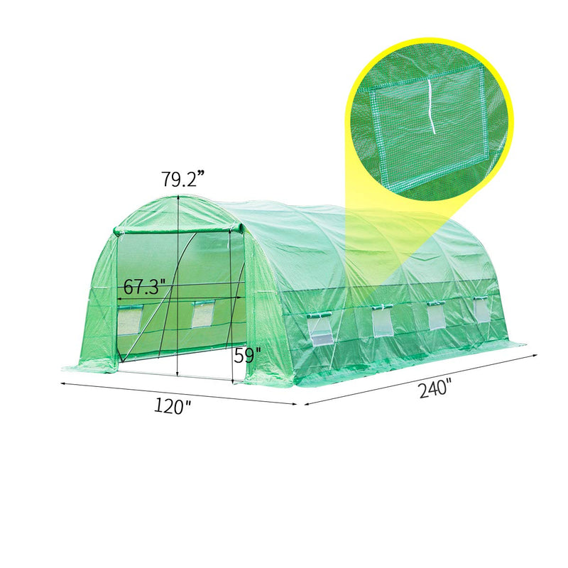 20' x 10' x 7' Large Tunnel Greenhouse, Walking in Greenhouse Plant Hot House, Green