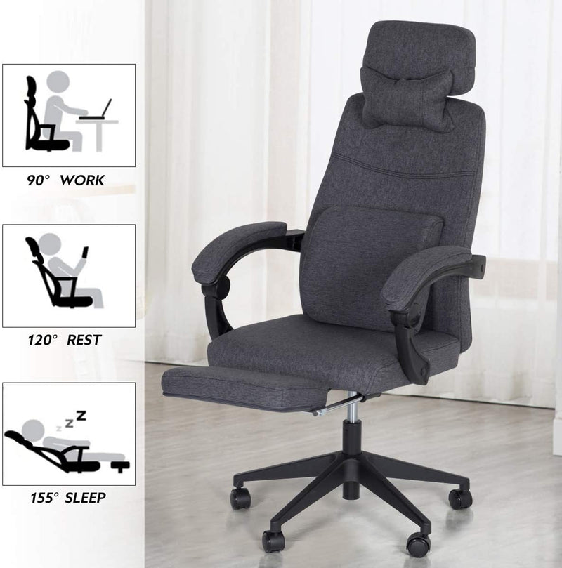 Ergonomic Office Chair, High Back Adjustable with Footrest and Headrest Desk Chairs with Flip Up Armrests and Lumbar Support, Dark Gray