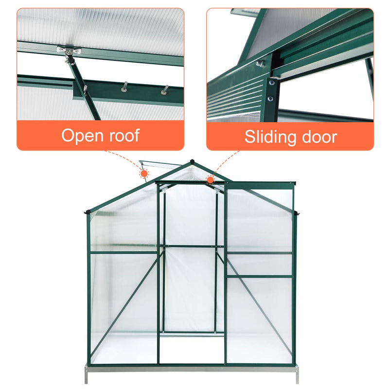 Walk-in Greenhouse 6'(L) x 6'(W) x 6.6'(H), UV Protection Greenhouse Garden Plant Hot House with Adjustable Roof Vent & Rain Gutters