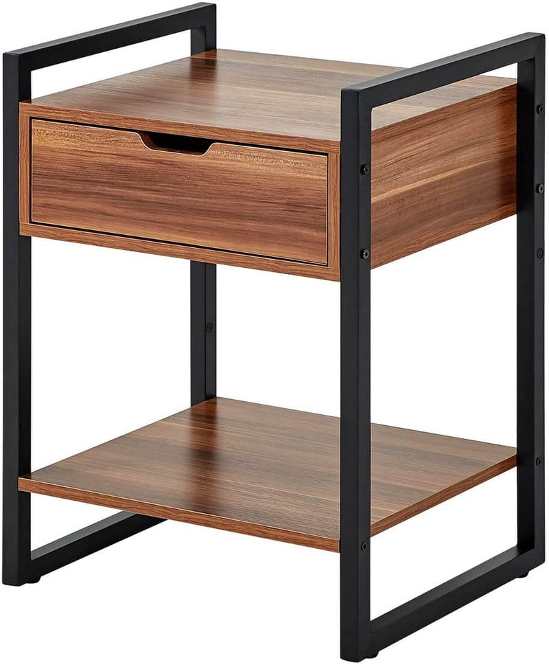 Modern Rectangular Wood Nightstand Side/End/Coffee/Accent Table, Cabinet with Drawer for Storage, Brown