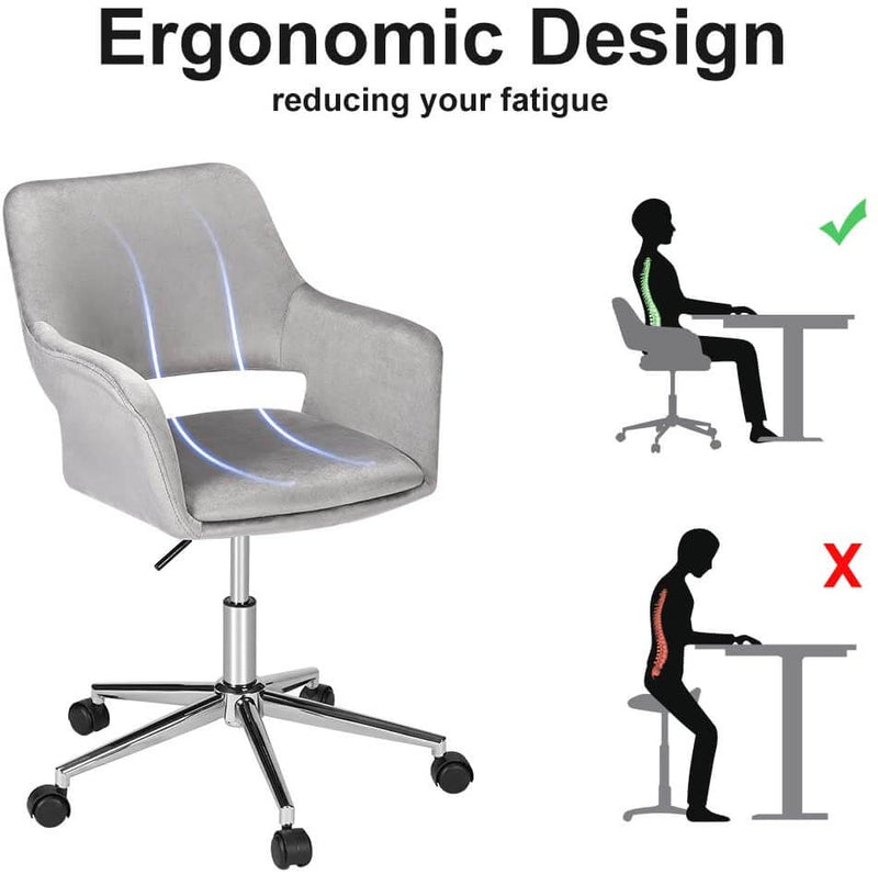 Homhum Desk Chair, Plush Velvet Office Chair for Home or Office, Modern, Comfortble, Nice Task Chair for Computer Desk (Polish Steel-Gray)