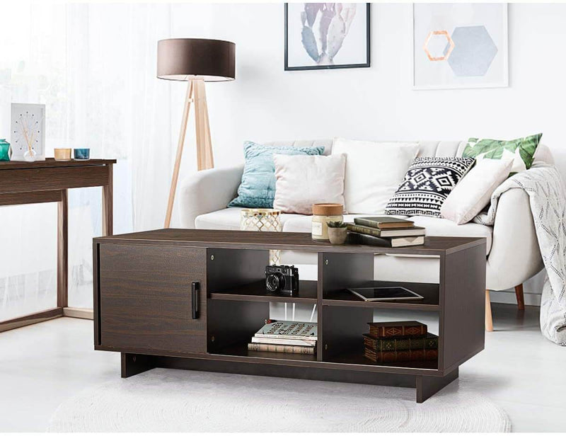 Mid-Century Coffee Tables with Storage Shelf for Living Room Bedroom, Brown