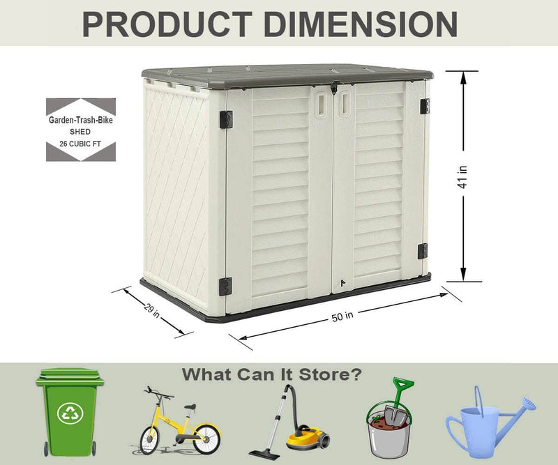 Horizontal Storage Shed Weather Resistance, Multi-Purpose Outdoor Storage Box for Backyards and Patios, 26 Cubic Feet Capacity