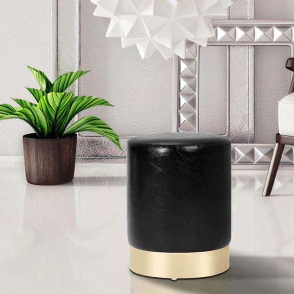 Round PU Leather Ottoman Foot Stool Footrest, Soft Compact Padded Stool Living Room Bedroom Decorative Furniture, Black
