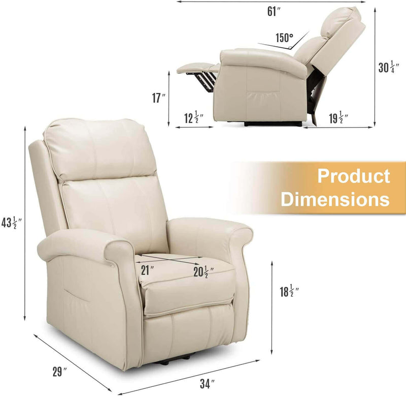 Electric Power Lift Recliner Chair, Faux Leather Electric Recliner for Elderly with Heated Vibration Massage, Side Pocket & Remote Control, White