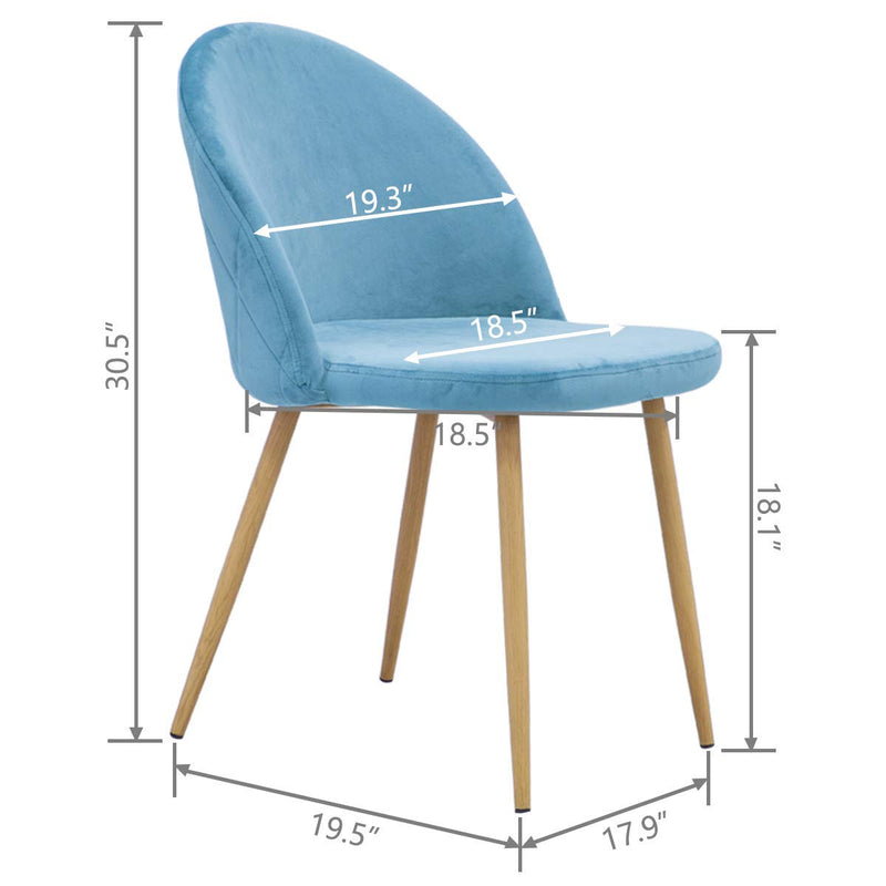 Accent Dining Chairs Upholstered Velvet with Wood Legs Set of 2 Blue