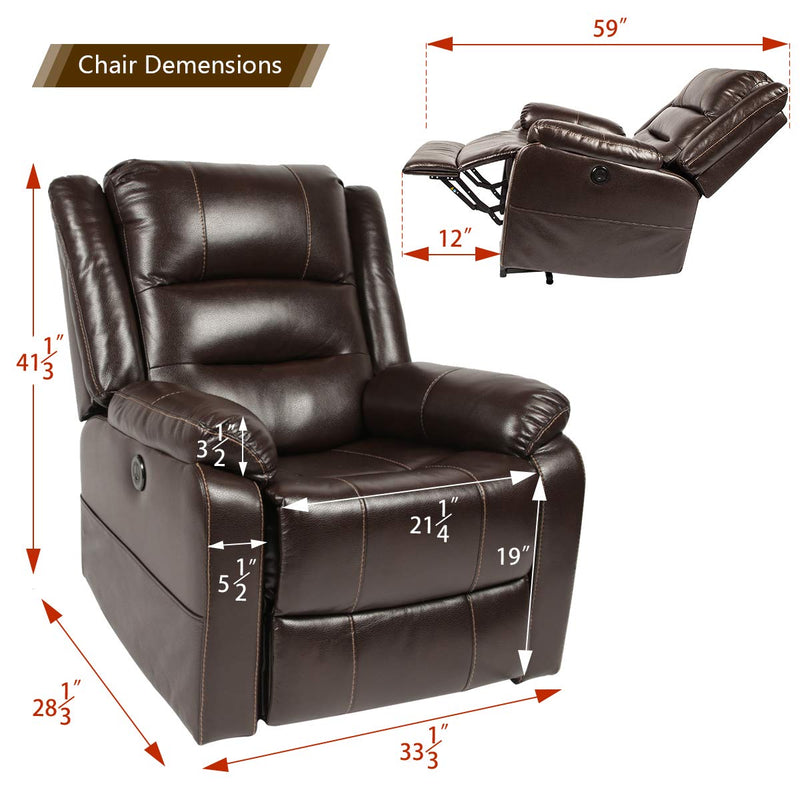 Power Lift Chair Faux Leather Electric Recliner for Elderly, Heated Vibration Massage Sofa with Side Pockets, USB Charge Port & Remote Control, Dark Brown