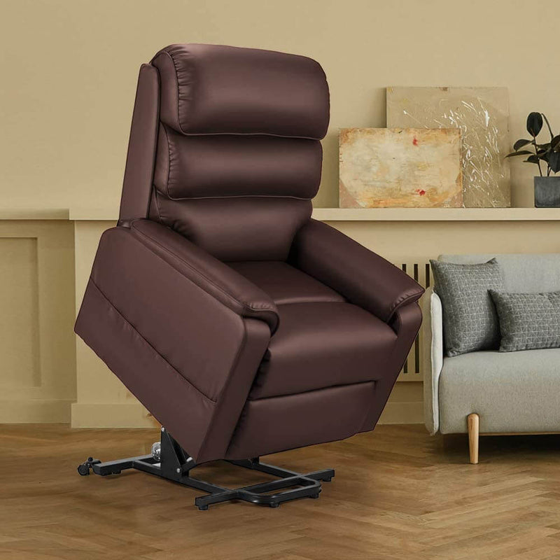 Dual Motor Electric Power Recliner Lift Chair, Linen Fabric Electric Recliner for Elderly, Heated Vibration Massage Sofa with Side Pockets & Remote Control, Red Brown