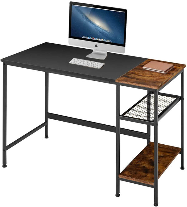 Industrial Computer Desk, 47 Inch Writing Desk with 2 Storage Shelves, Stable Metal Frame, Easy Assembly