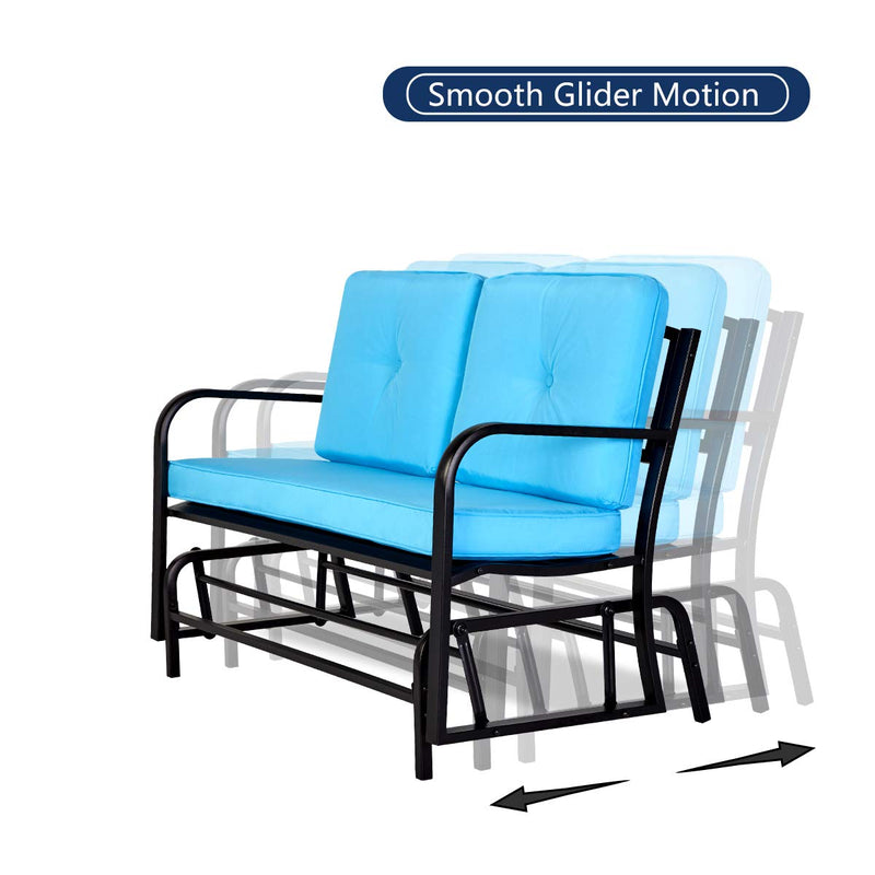 Outdoor Patio Glider Bench Swing Chair with Blue Removable Cushion