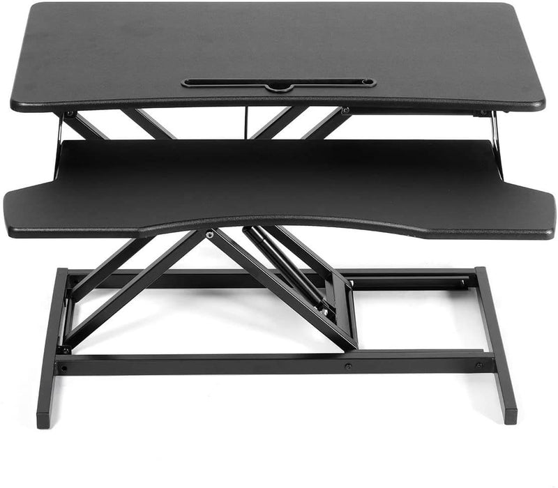 Stand Up Desk Converter 32 Inches Standing Desk Riser, Height Adjustable Home Office Desk with Deep Keyboard Tray for Laptop, Balck