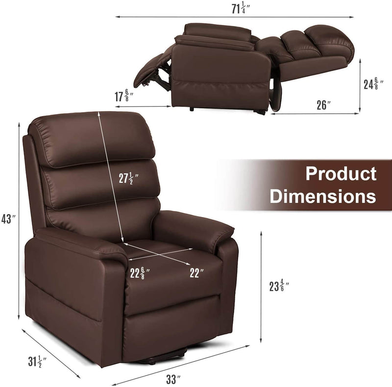 Dual Motor Electric Power Recliner Lift Chair, Linen Fabric Electric Recliner for Elderly, Heated Vibration Massage Sofa with Side Pockets & Remote Control, Red Brown