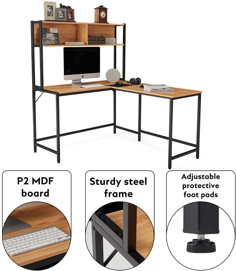 L Shape Computer Desk with Hutch Space-Saving Corner Desk Workstation for Home Office
