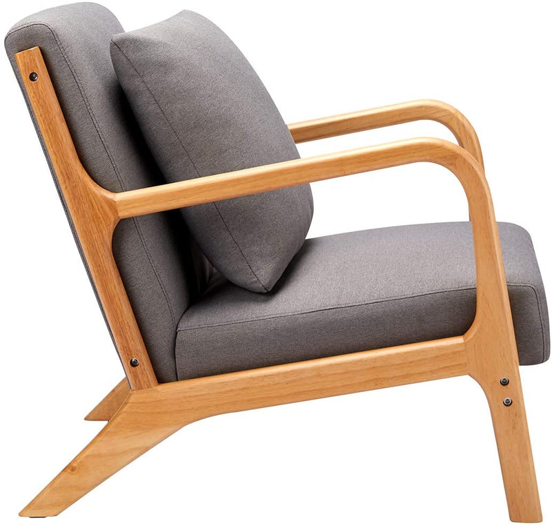 Mid Century Accent Chair Wood Frame Madison Charcoal Lounge Chair Fabric Club Chair Grey