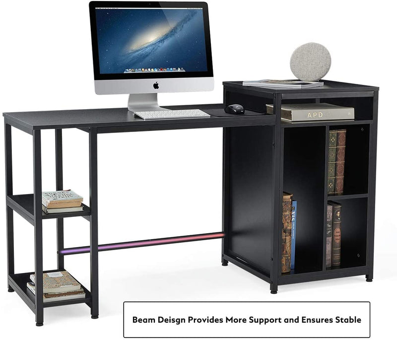 Computer Desk with Storage Bookshelves 47 inch Modern Sturdy Writing Desk for Home Office Black
