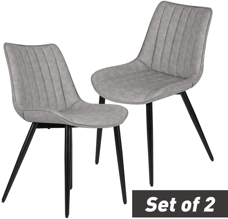 Faux Leather Dining Chairs Set of 2 Modern Leisure Upholstered Chair Gray